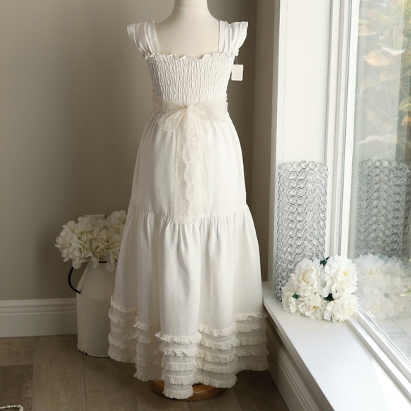 White Linen Smocked Dress Beach Flower Girl Boho Persnickety Girls Size 7/8 NWOT - Picture 6 of 6